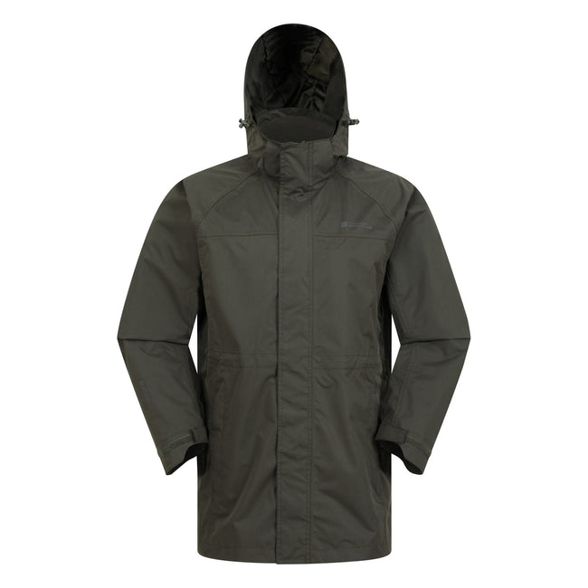 Dark Khaki - Front - Mountain Warehouse Mens Westport Long Waterproof Jacket
