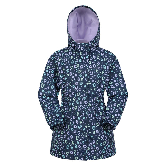 Dusky Purple - Front - Mountain Warehouse Childrens-Kids Dale Leopard Print Lightweight Waterproof Jacket