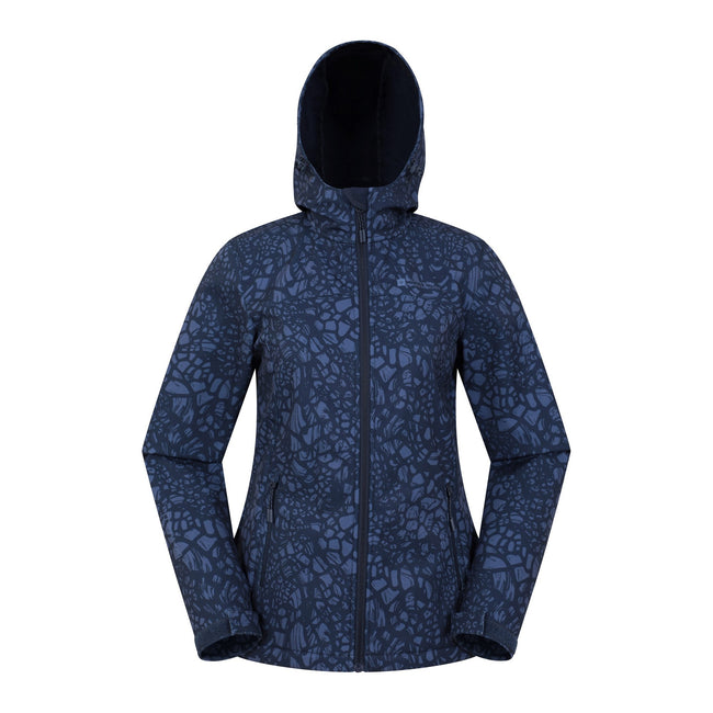 Dark Blue - Front - Mountain Warehouse Womens-Ladies Exodus Giraffe Print Water Resistant Soft Shell Jacket