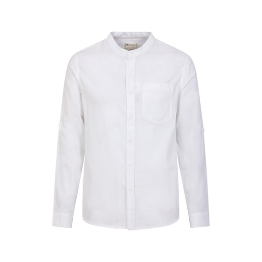 White - Front - Mountain Warehouse Mens Lowe Linen Blend Grandad Collar Shirt