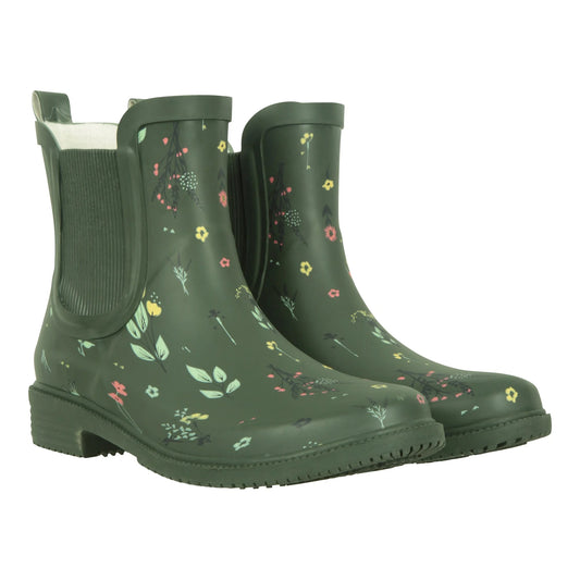 Dark Khaki - Front - Mountain Warehouse Womens-Ladies Flowers Rubber Ankle Wellington Boots