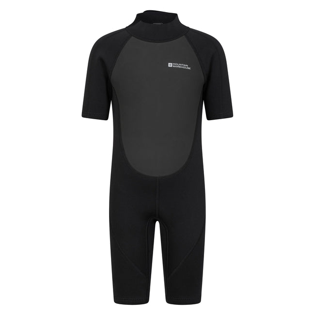 Black - Front - Mountain Warehouse Childrens-Kids Shorty Logo Wetsuit