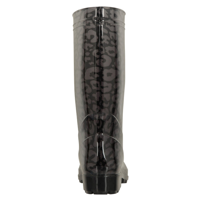 Dark Grey - Back - Mountain Warehouse Womens-Ladies Splash Animal Print Wide Calf Wellington Boots