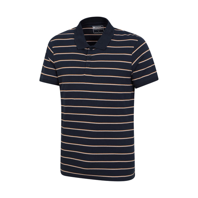 Navy - Side - Mountain Warehouse Mens Wren Stripe Cotton Polo Shirt