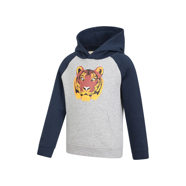 Grey-Navy - Lifestyle - Mountain Warehouse Childrens-Kids Terry Tiger Organic Hoodie