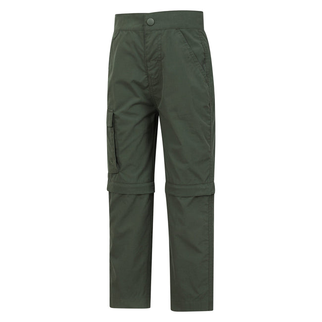 Khaki Green - Side - Mountain Warehouse Childrens-Kids Zip-Off Active Trousers