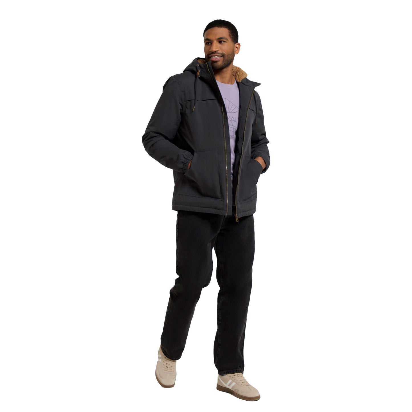 Charcoal - Close up - Animal Mens Bude Borg Lined Jacket