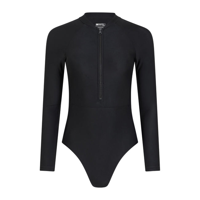 Jet Black - Front - Mountain Warehouse Womens-Ladies Surfer Long-Sleeved One Piece Swimsuit