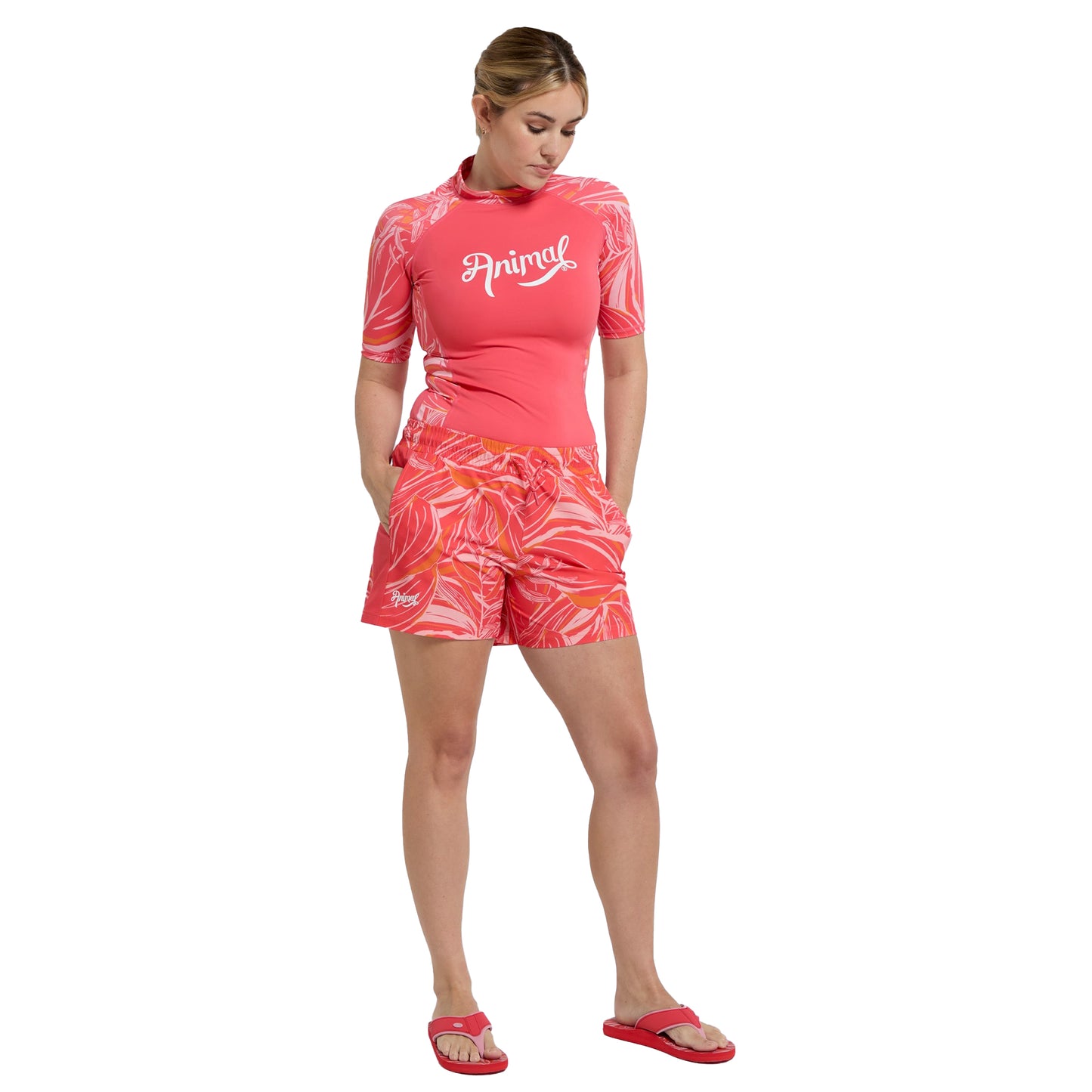 Pink - Lifestyle - Animal Womens-Ladies Freya Printed Panelled Boardshorts