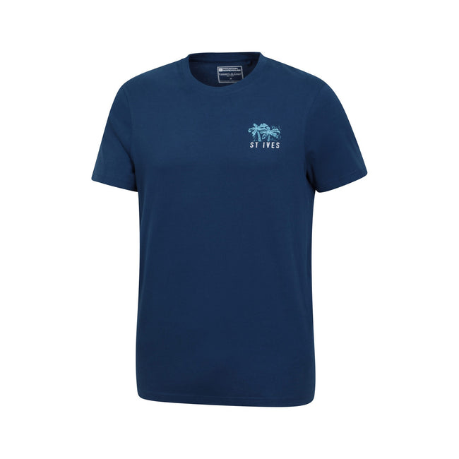 Navy - Side - Mountain Warehouse Mens St Ives Printed Organic T-Shirt