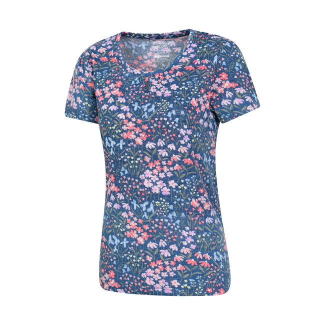 Navy - Side - Mountain Warehouse Womens-Ladies Devon Floral Keyhole T-Shirt