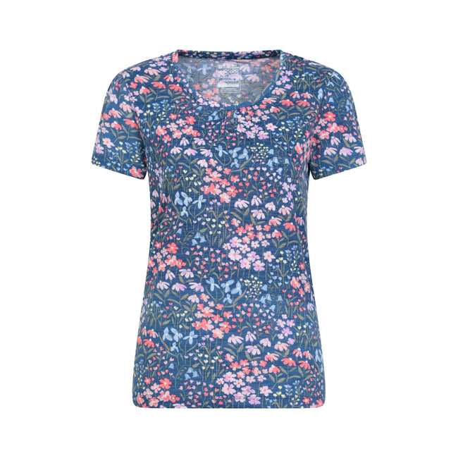 Navy - Front - Mountain Warehouse Womens-Ladies Devon Floral Keyhole T-Shirt
