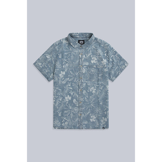 Dark Blue - Front - Animal Mens Jamie Hibiscus Organic Cotton Shirt