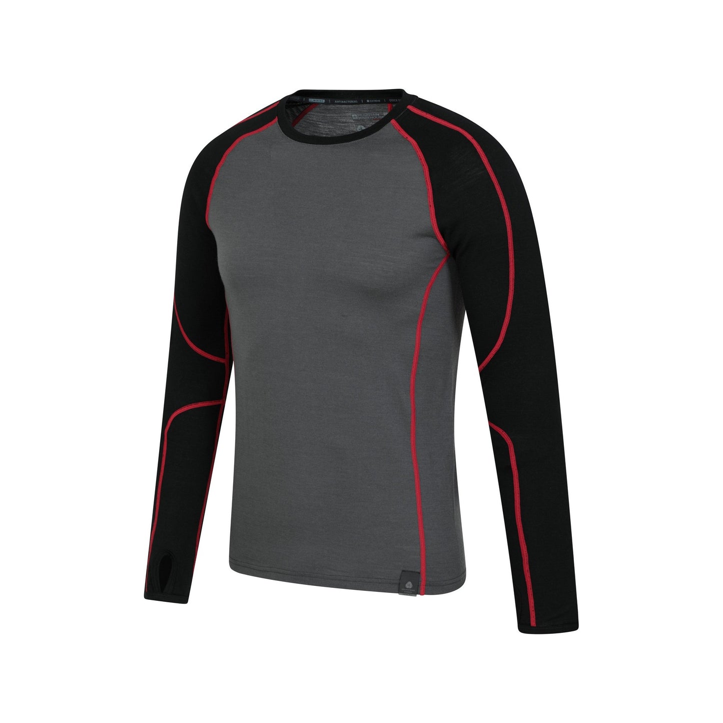 Black - Side - Mountain Warehouse Mens Asgard Merino Wool Round Neck Base Layer Top