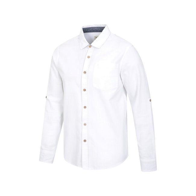White - Side - Mountain Warehouse Mens Coconut Textured Long-Sleeved Shirt