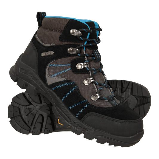 Blue - Front - Mountain Warehouse Childrens-Kids Edinburgh Suede IsoGrip Waterproof Hiking Boots