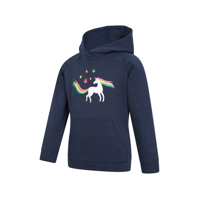 Navy - Side - Mountain Warehouse Childrens-Kids Unicorn Glitter Rainbow Hoodie