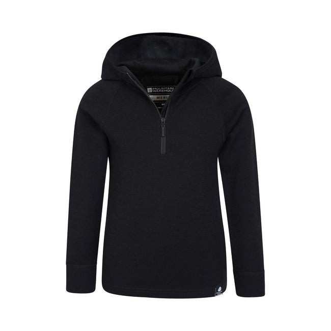 Black - Pack Shot - Mountain Warehouse Childrens-Kids Merino Wool Hoodie