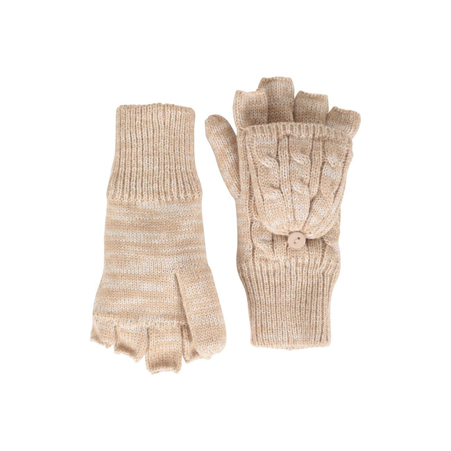 Beige - Pack Shot - Mountain Warehouse Womens-Ladies Faux Fur Lined Fingerless Gloves