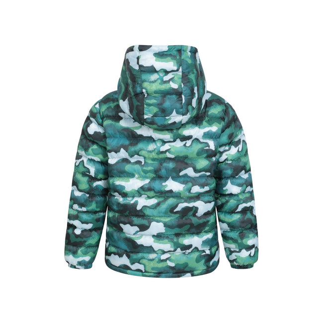 Green - Back - Mountain Warehouse Childrens-Kids Seasons Camo Faux Fur Lined Padded Jacket