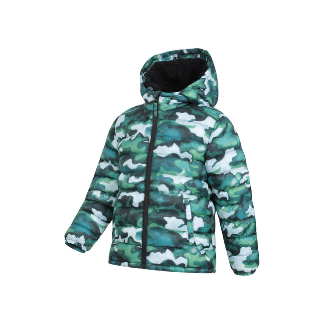 Green - Side - Mountain Warehouse Childrens-Kids Seasons Camo Faux Fur Lined Padded Jacket