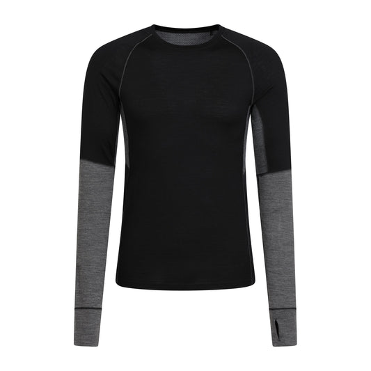 Black - Front - Mountain Warehouse Mens Ultra Merino Wool Round Neck Base Layer Top
