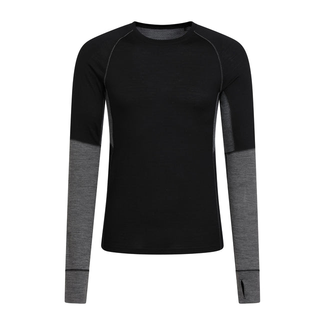 Black - Front - Mountain Warehouse Mens Ultra Merino Wool Round Neck Base Layer Top