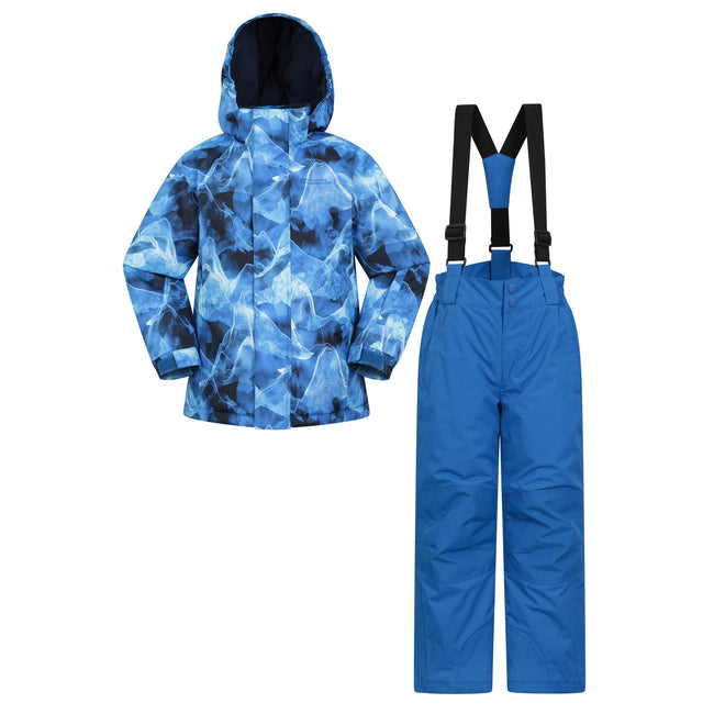 Blue - Front - Mountain Warehouse Childrens-Kids Wave Pattern Ski Jacket & Trousers