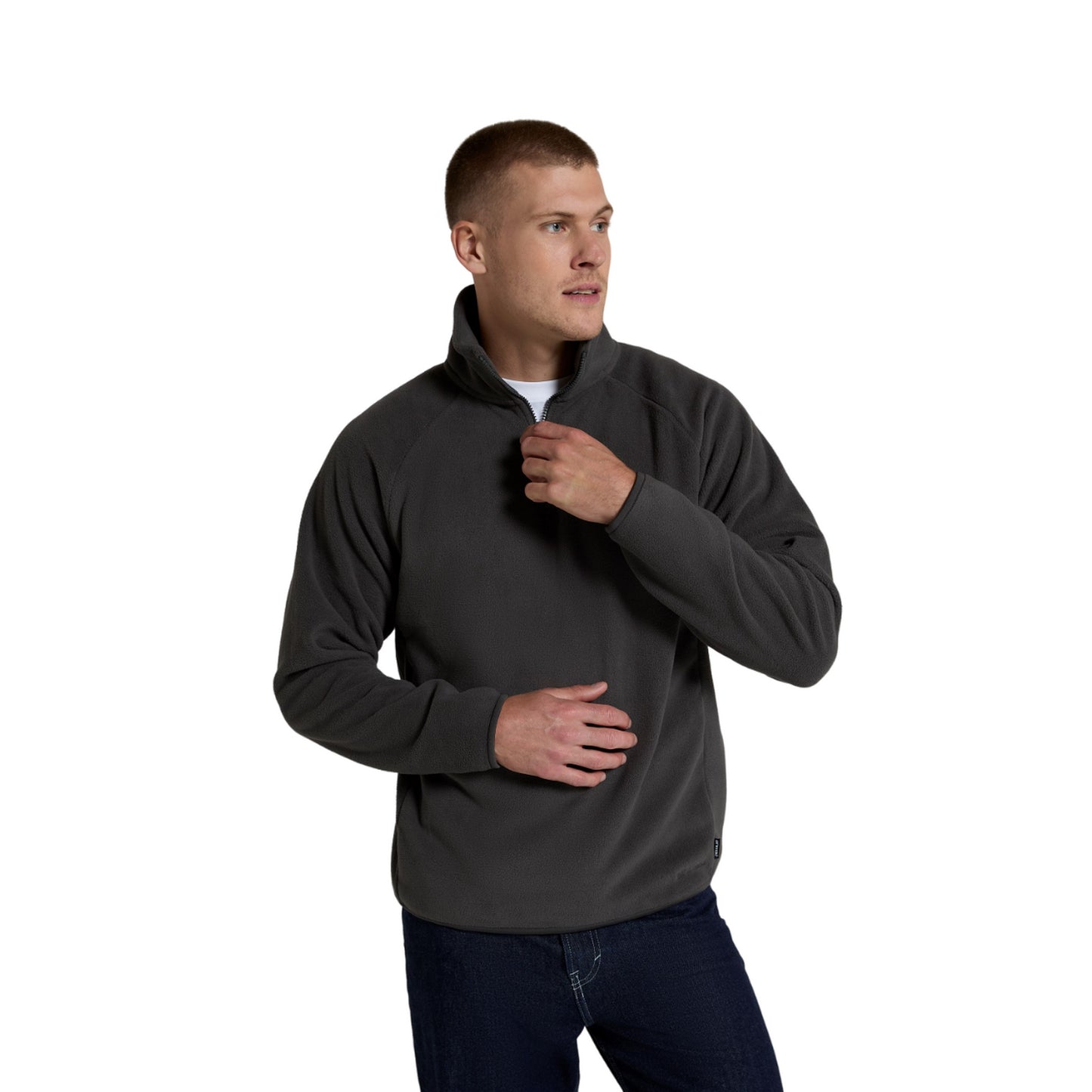 Dark Grey - Side - Animal Mens Stockholm Half Zip Fleece Top