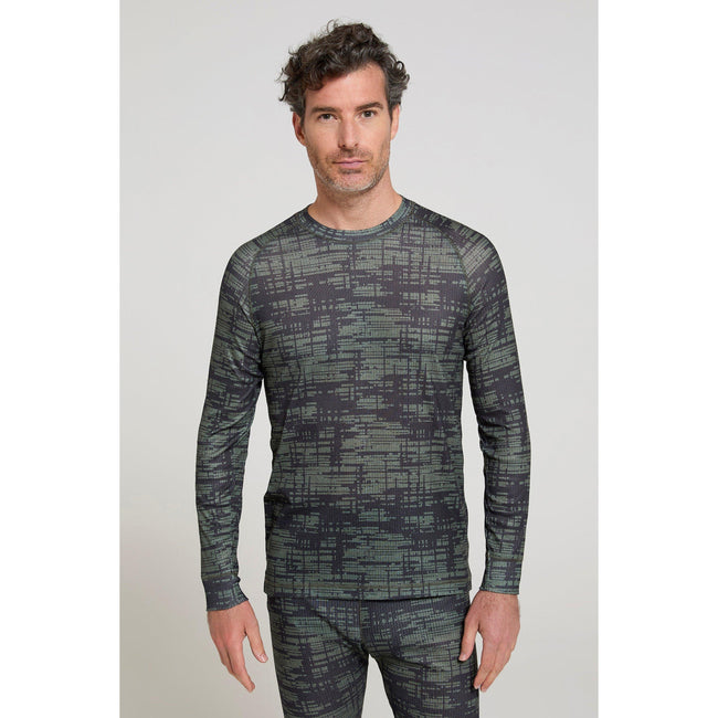 Khaki Green - Front - Mountain Warehouse Mens Talus Camouflage Thermal Top