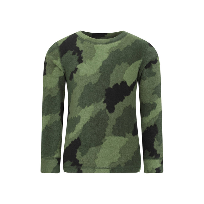 Khaki Green - Side - Mountain Warehouse Childrens-Kids Camo Polar Fleece Base Layer Set