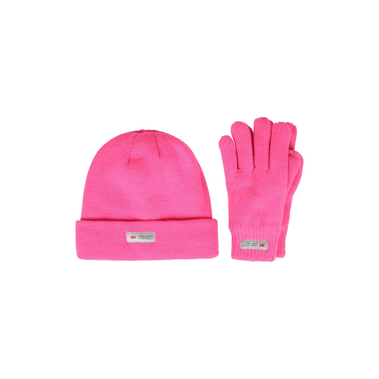 Bright Pink - Front - Mountain Warehouse Childrens-Kids Thinsulate Fleece Beanie & Gloves Set