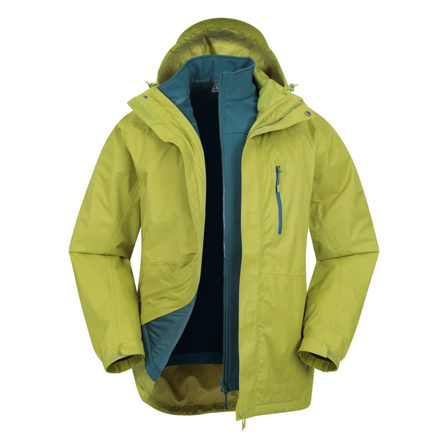 Bright Green - Front - Mountain Warehouse Mens Bracken Extreme 3 in 1 Waterproof Jacket