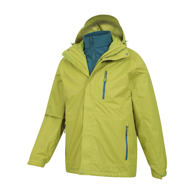 Bright Green - Side - Mountain Warehouse Mens Bracken Extreme 3 in 1 Waterproof Jacket