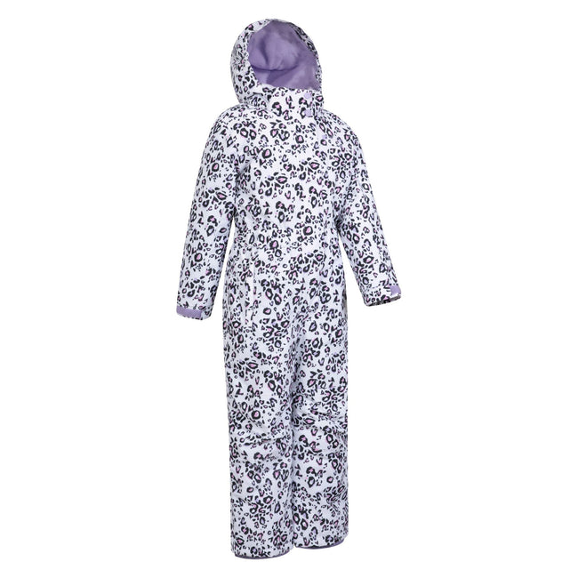 Lilac - Side - Mountain Warehouse Childrens-Kids Cloud Leopard Print Snowsuit