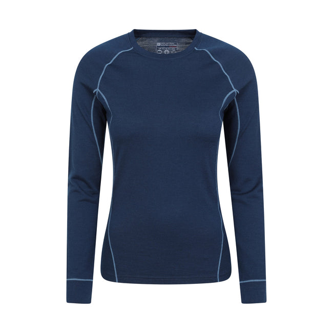Navy - Front - Mountain Warehouse Womens-Ladies Asgard Merino Wool Long-Sleeved Thermal Top