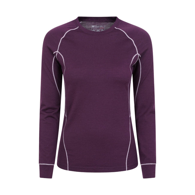 Purple - Front - Mountain Warehouse Womens-Ladies Asgard Merino Wool Long-Sleeved Thermal Top