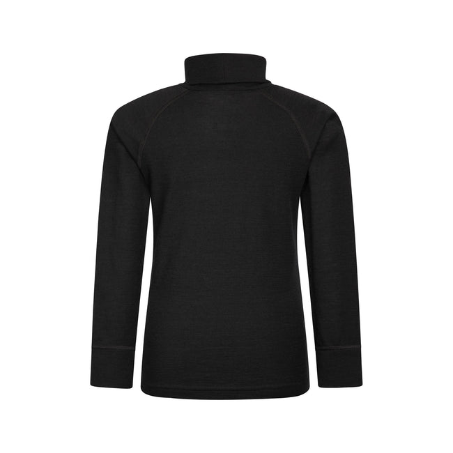 Black - Back - Mountain Warehouse Childrens-Kids Merino Wool Roll Neck Base Layer Top