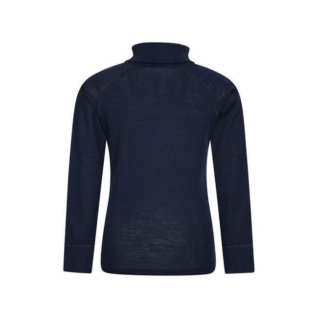 Navy - Back - Mountain Warehouse Childrens-Kids Merino Wool Roll Neck Base Layer Top