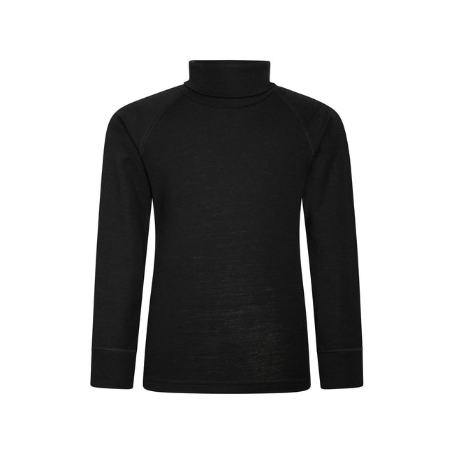 Black - Front - Mountain Warehouse Childrens-Kids Merino Wool Roll Neck Base Layer Top