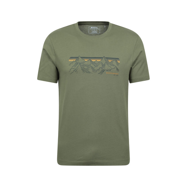 Khaki Green - Front - Mountain Warehouse Mens Mountain Stripes T-Shirt