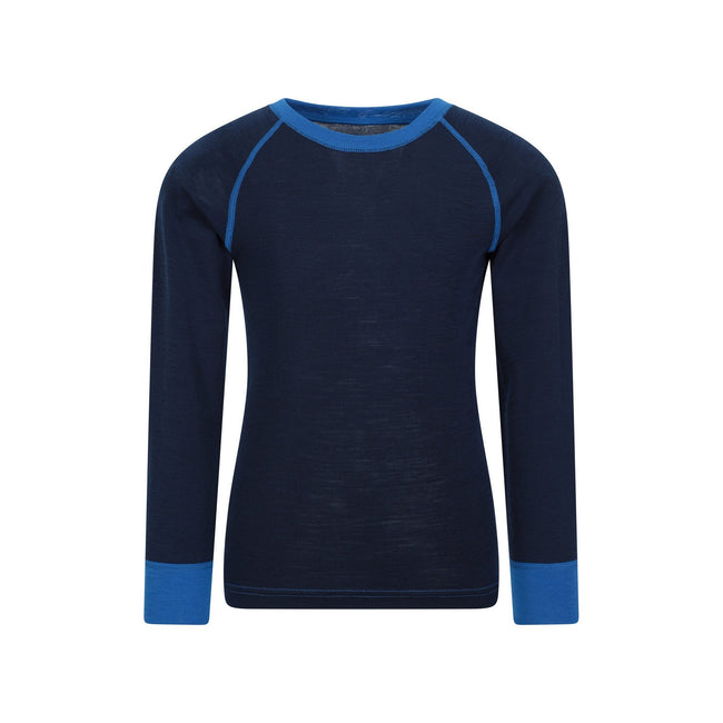 Blue - Front - Mountain Warehouse Childrens-Kids Merino II Round Neck Base Layer Top