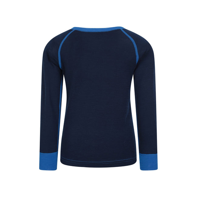 Blue - Back - Mountain Warehouse Childrens-Kids Merino II Round Neck Base Layer Top