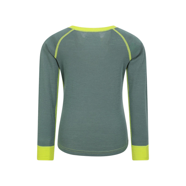 Khaki Green - Back - Mountain Warehouse Childrens-Kids Merino II Round Neck Base Layer Top