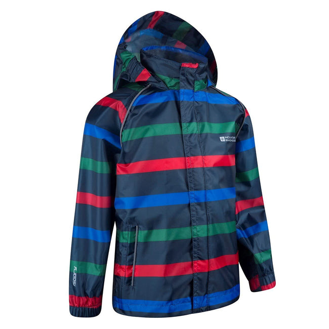 Navy - Back - Mountain Warehouse Childrens-Kids Contrast Striped Waterproof Jacket