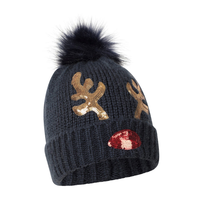 Dark Blue - Side - Mountain Warehouse Womens-Ladies Reindeer Sequins Beanie