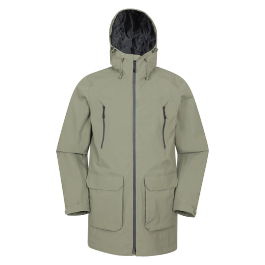 Pale Green - Front - Mountain Warehouse Mens Hastings Long Waterproof Jacket