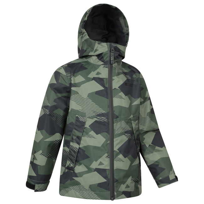 Khaki Green - Side - Mountain Warehouse Childrens-Kids Ravine Printed Lightweight Waterproof Jacket