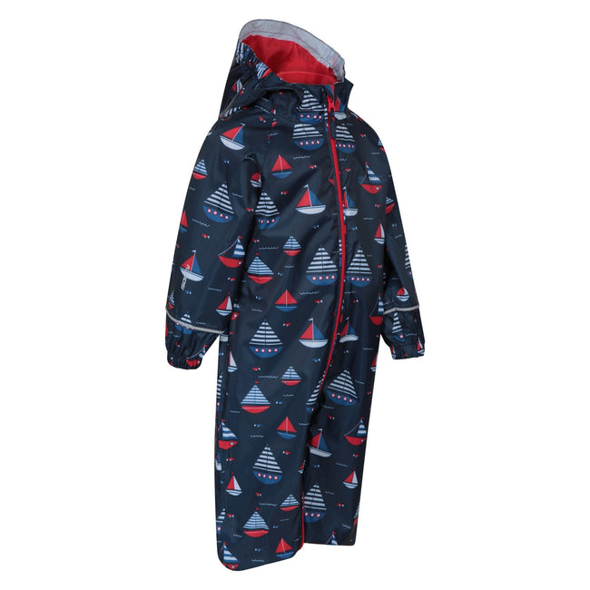 Navy - Side - Mountain Warehouse Childrens-Kids Puddle Printed Waterproof Rain Suit
