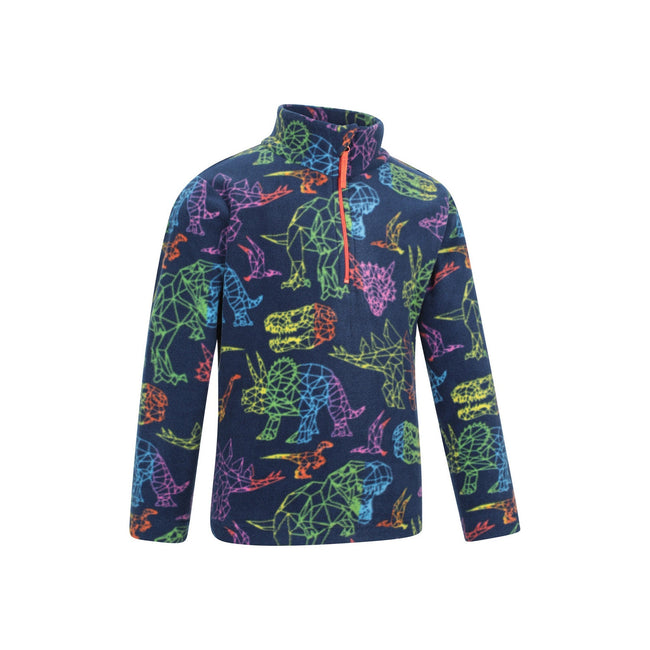 Navy - Side - Mountain Warehouse Childrens-Kids Pursuit Dinosaur Half Zip Fleece Top